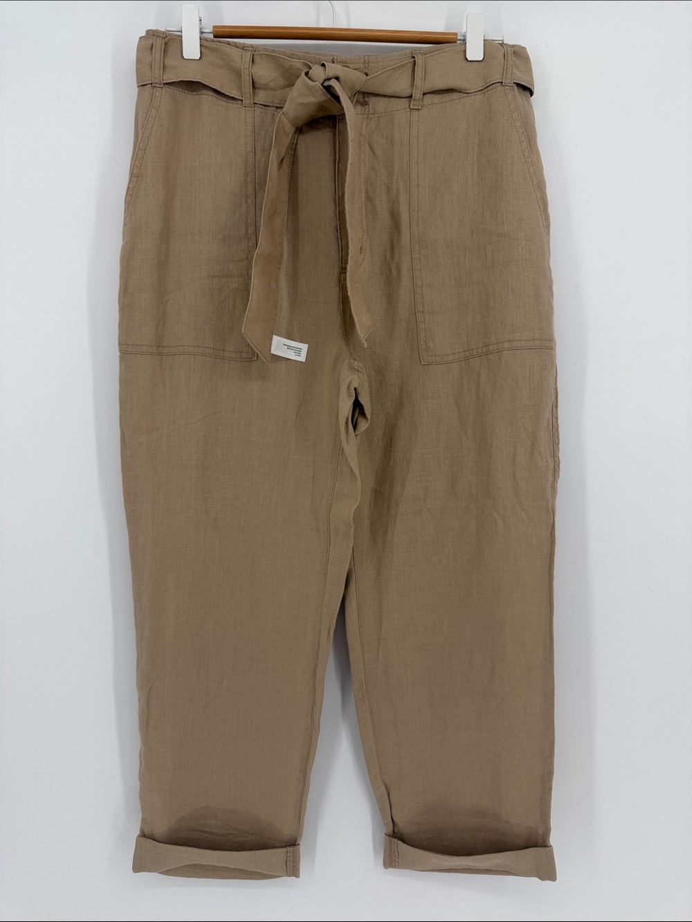 Lauren Ralph Lauren 100% Linen Tie Waist Pants Tan Relaxed Size 6 Resortwear - Picture 2 of 6
